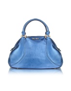 Miu Miu Metallic Blue Nappa Leather Bowler Bag