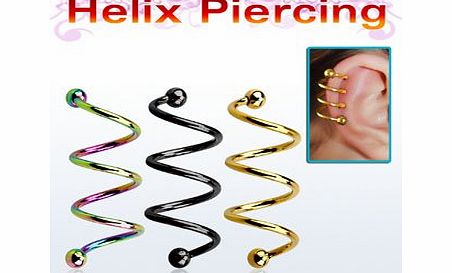MizEllie Multi Coloured Surgical Steel Helix Spiral Piercing 16g Diameter 8mm Upper Ear Earring Tragus Ring Barbell Cartilage Body Jewellery Piercing
