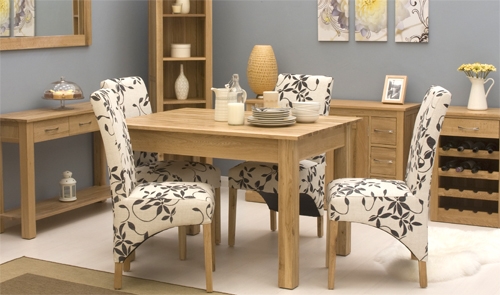 Oak 120cm Dining Table and 4 Upholstered