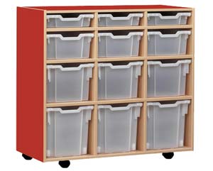 Mobile 12 variety tray coloured storage unit