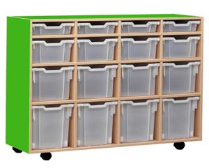 Mobile 16 variety tray coloured storage unit