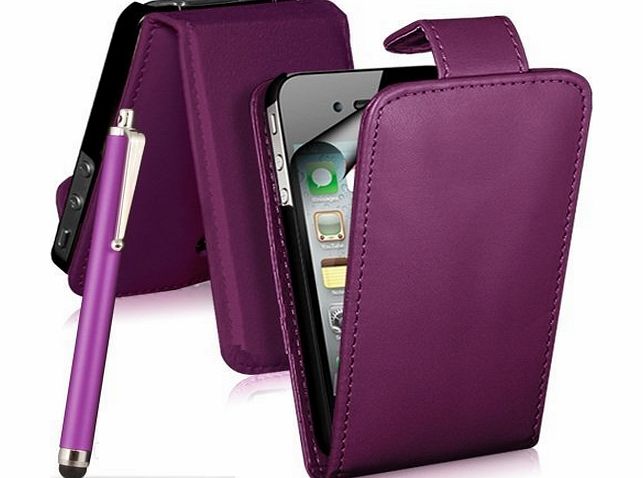 Mobile_Mania PURPLE FLIP CASE COVER POUCH FOR APPLE IPOD TOUCH 4 4G 4TH GEN   INCLUDES FREE STYLUS   FREE SCREEN PROTECTOR
