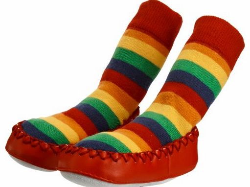 Unisex Baby Mocc Style Slipper Socks Rainbow Stripes 12-18 Months