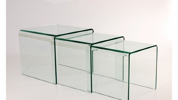 moDecor Ltd MILAN BENT GLASS NEST OF 3 CLEAR SIDE TABLES