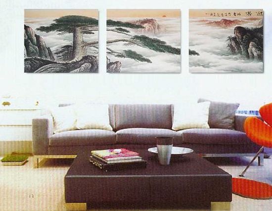 Modern Art Gallery Canvas Art-Classic Chinese Landscape Painting Canvas Art Print - Wall Decor - Modern Art Gallery Wrapped Framed Ready to Hang (20in*20in*3Panels) #10-227