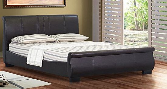 MODERN FURNITURE DIRECT Chelsea 4ft6 Double Sleigh Brown Leather Bed Frame