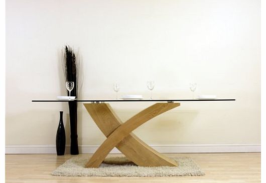 VALENCIA LARGE GLASS & WOOD DINING TABLE (OAK)