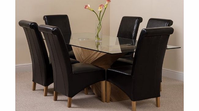 MODERN FURNITURE DIRECT VALENCIA LARGE OAK DINING TABLE WITH 6 OR 8 MONTANA LEATHER CHAIRS *Available in 4 colours* (6, Black)