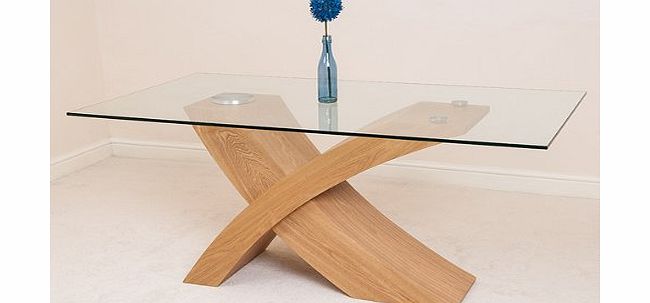 MODERN FURNITURE DIRECT VALENCIA SMALL GLASS amp; WOOD DINING TABLE (OAK)