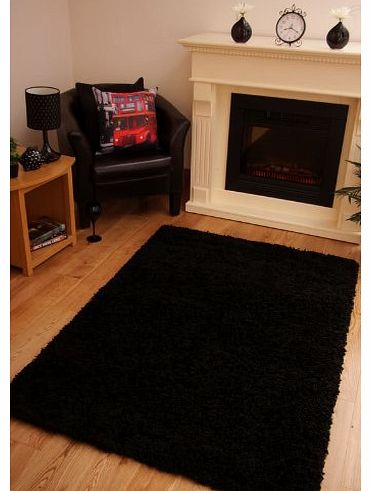LUXURY SUPER SOFT BLACK SHAGGY RUG 7 SIZES AVAILABLE 120cm x 170cm (4ft x 5ft 7)