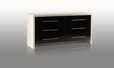 modular Bedroom Black Gloss 6 Drawer WideChest