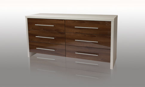 modular Bedroom Walnut Gloss 6 Drawer WideChest