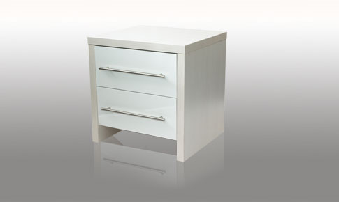 modular Bedroom white Gloss 2 Drawer Bedside Chest (larch carcase)