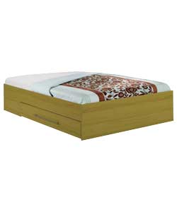 Storage Oak Effect Double Bed with Sprung Mattress