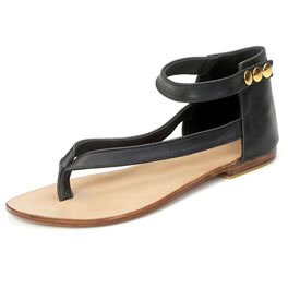 Black Leather Charm Flat Sandal