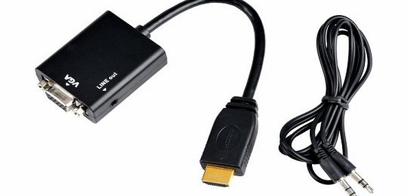 TM) Black HDMI Male Type A to VGA Audio Converter Adapter, 1080P HDTV 3.5MM Audio Cable With MOGOI Accessory Wire Winder