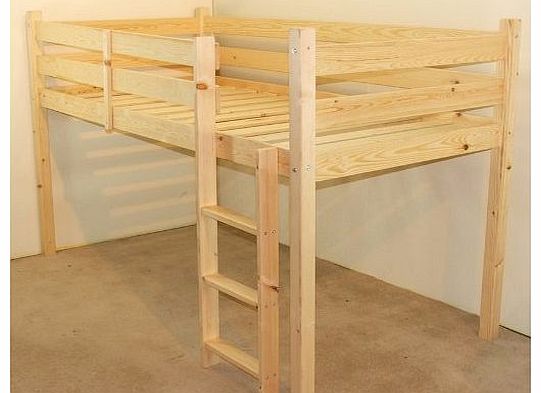 Short 2ft 6 by 5ft 9 Wooden Natural pine cabin bed with 15cm thick mattress
