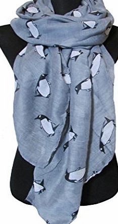 Molly Louise Grey Unusual Cute Penguin Print Lightweight Scarf
