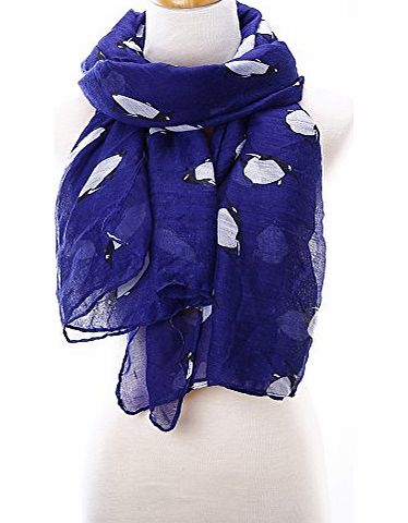 Molly Louise Navy Blue Unusual Cute Monty Penguin Print Lightweight Scarf