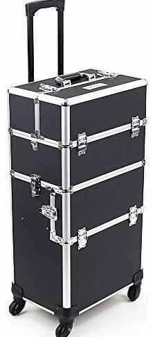 33 Inch Black Make Up Cosmetic Beauty Trolley Case w/ 4-360 Degree Rotating Wheels