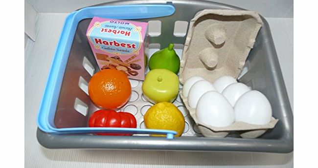 Kids Role Play Toy Shop Shopping Grocery Basket With Plastic Food