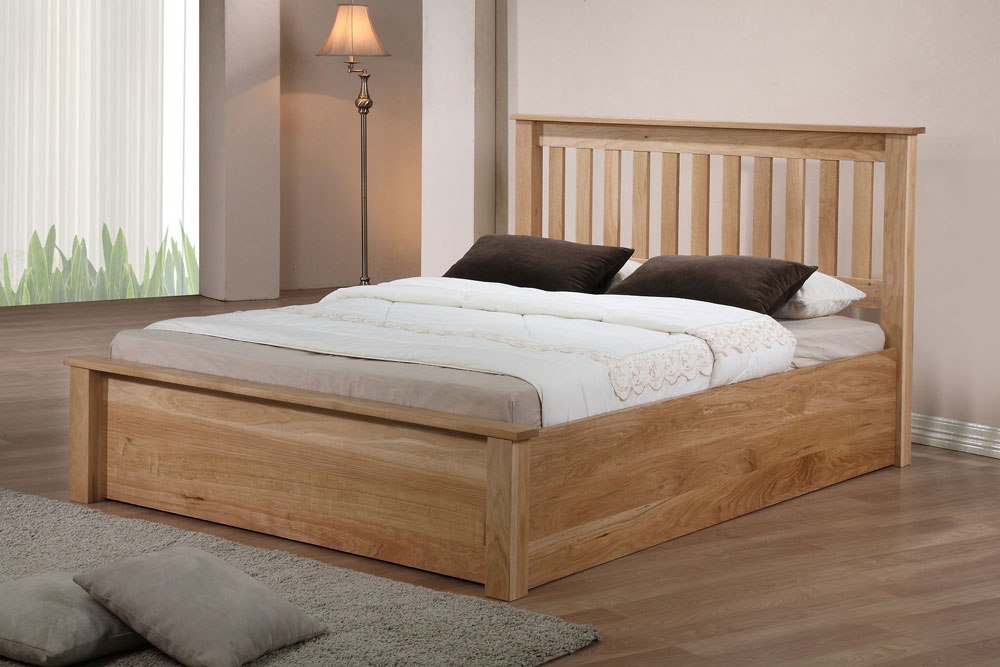 Oak Ottoman Bed - Double, King Size or
