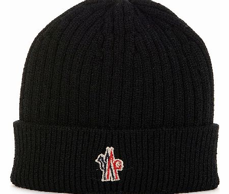 MONCLER Black Knitted Grenoble Logo Beanie
