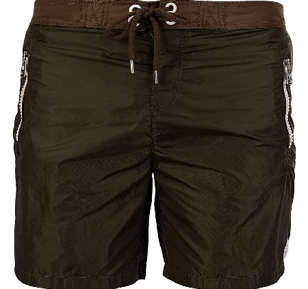 MONCLER Khaki Contrast Waistband Swim Shorts