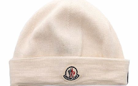 MONCLER Logo Front Beanie Cream