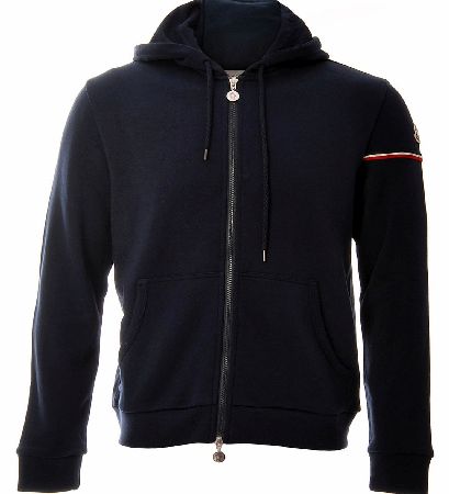 MONCLER Navy Cotton Stripe Sleeve Zip Hoody