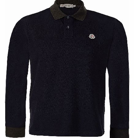 MONCLER Piquet Long Sleeve Navy Polo