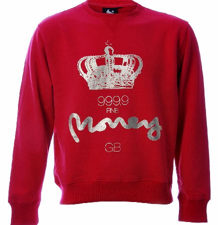 Money Gold Foil Print Crew Neck Sweat Dark Red