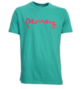 Turquoise T-Shirt with Bright Pink Printed