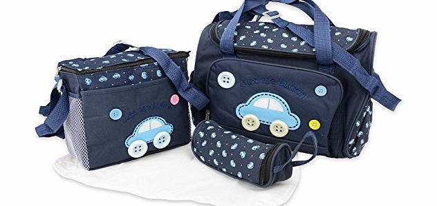 Moolecole - Mummy Bag New Button Baby Changing Mat Bottle Bag 4Pcs (Blue)