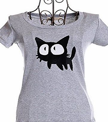 Moonar Fashion Sweet Slim Thin Lovely Cat Round Neck Short Sleeve Cotton T-Shirt Summer Casual Animal Tops Women Girl Lady