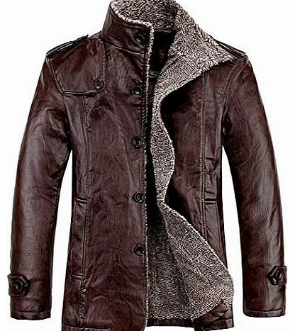 Mooncolour Mens New Arrival Fur-Padded Washed Leather Jacket Coat Outwear