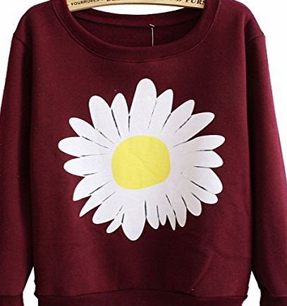 Mooncolour Women Girls Cute Chrysanthemum Pattern Crewnek Pullover Fleece Sweatshirt