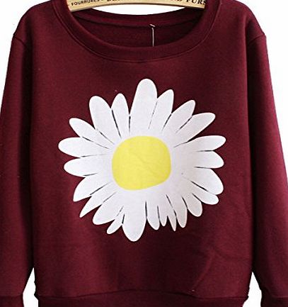 Mooncolour Women Girls Cute Chrysanthemum Pattern Crewnek Pullover Fleece Sweatshirt