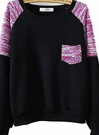 Mooncolour Women Girls Splicing Color Contrast Thick Warm Pullover Sweatshirt