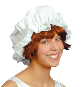 Mop Cap, white with lace trim
