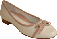 white and pink leather flat shoe