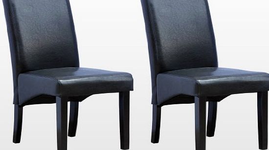 More4Homes 2 x CAMBRIDGE LEATHER BLACK DINING CHAIR w DARK WOOD LEGS ROLL TOP HIGH BACK