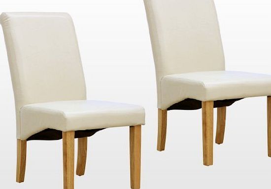 More4Homes 2 x CAMBRIDGE LEATHER CREAM DINING CHAIR w OAK FINISH WOOD LEGS ROLL TOP HIGH BACK