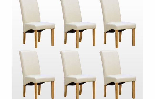 More4Homes 6 x CAMBRIDGE LEATHER CREAM DINING CHAIR w OAK FINISH WOOD LEGS ROLL TOP HIGH BACK