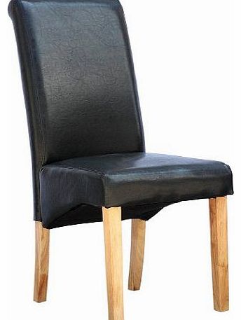 CAMBRIDGE BLACK FAUX LEATHER DINING CHAIR w ROLL TOP HIGH BACK SOLID WOOD OAK LEGS