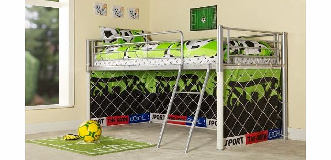 KIDS FOOTBALL GOAL METAL MID SLEEPER BOYS CABIN BUNK BED TENT INCLUDED