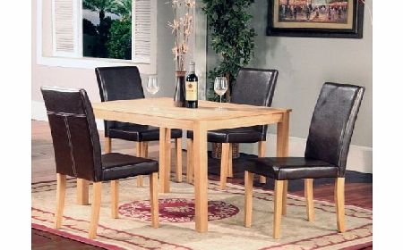 OAKDEN 5 PCS OAK DINING TABLE AND 4 x BLACK FAUX LEATHER HIGH BACK CHAIR SET WOOD