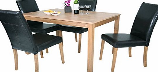 OAKDEN 5 PCS OAK DINING TABLE AND 4 x FAUX LEATHER HIGH BACK CHAIR SET WOOD (Black)