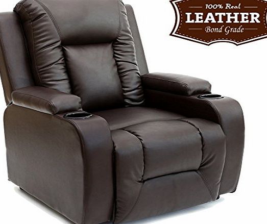 More4Homes OSCAR LEATHER RECLINER w DRINK HOLDERS ARMCHAIR SOFA CHAIR RECLINING CINEMA (Brown)