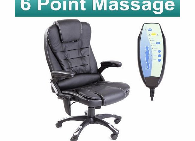 RIO BLACK MASSAGE RECLINING LEATHER OFFICE CHAIR w 6 POINT MASSAGE HIGH BACK COMPUTER DESK 360 SWIVEL